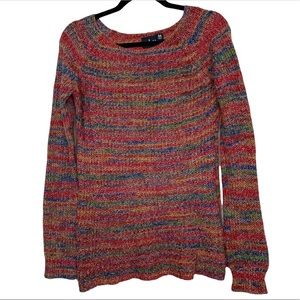 Rainbow Knit Y2k Open Knit Scoop Neck Long Sleeve Funky Pullover Sweater Medium